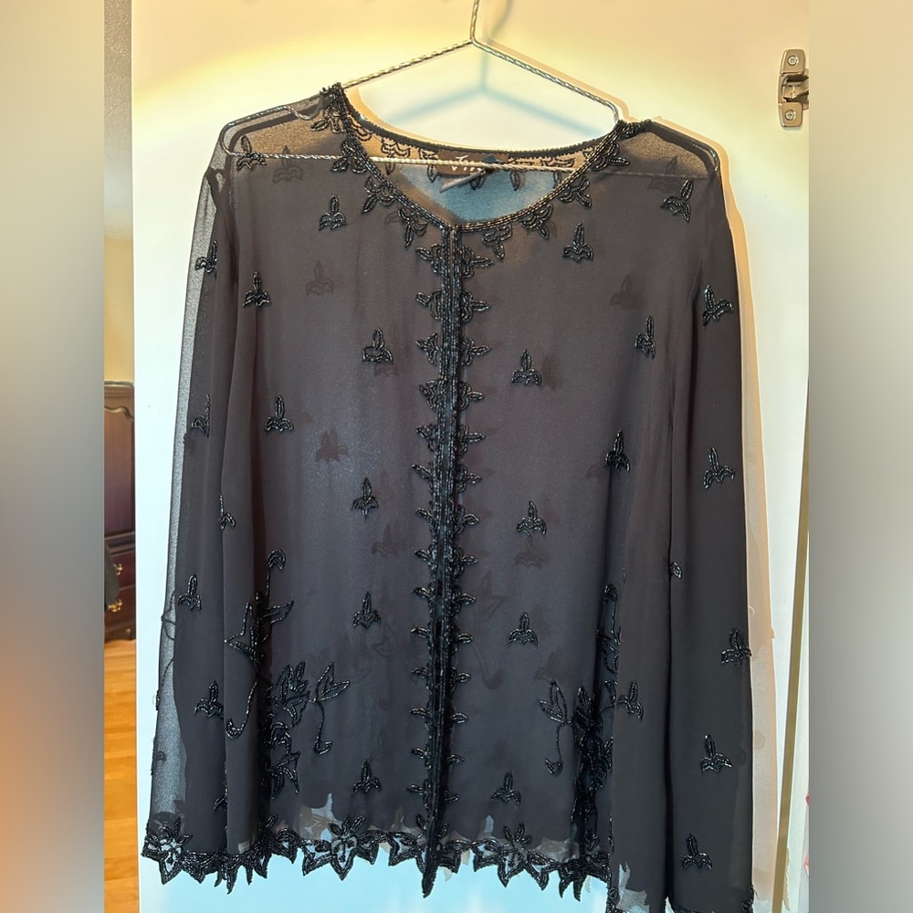 Black Chiffon beaded jacket, size 3x (wears more like a 2x) worn once